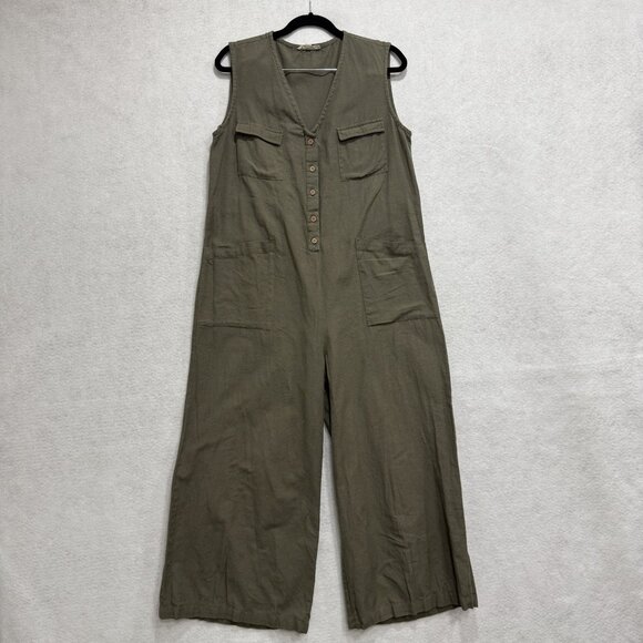 The Shanty Corporation Jumpsuit Womens Medium Utility Button Pockets Sleeveless - Picture 1 of 13